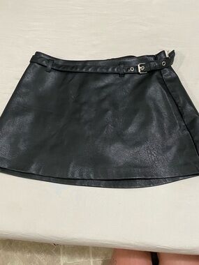 Garage Black Faux Leather Mini Skort with Belt Detail